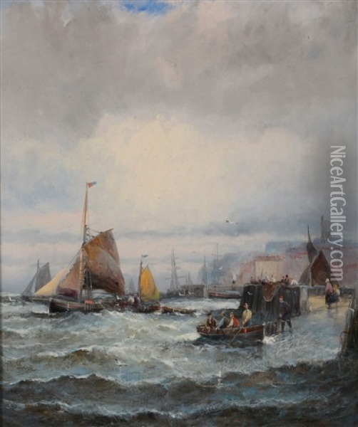 Boats At Whitby Harbour Oil Painting - William (Anslow) Thornley