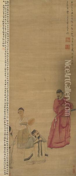 Master Yuchuan And His Attendants Oil Painting - Chen Hongshou