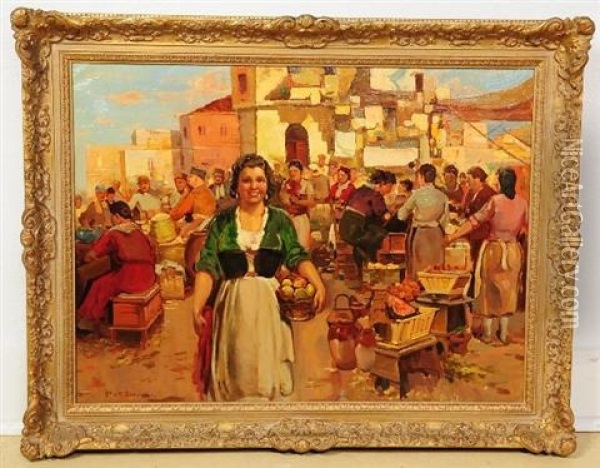 Market Scene Oil Painting - Giuseppe Pitto