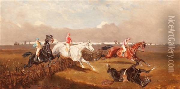 Carrera De Caballos Y Batalla (pair) Oil Painting - Alexander Ritter Von Bensa