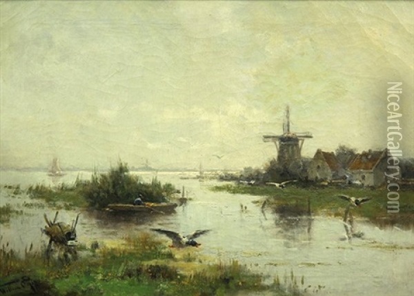 Marsh Landscape With Windmill Oil Painting - Willem Cornelis Rip