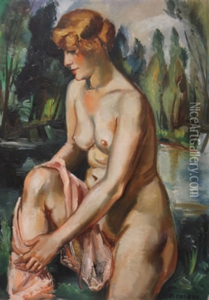 Portrait Of Nude Oil Painting - Andre Favory