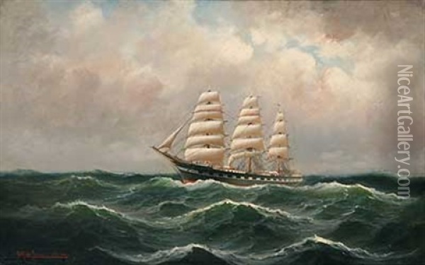 Dreimaster Auf Bewegter See Oil Painting - Alfred Serenius Jensen