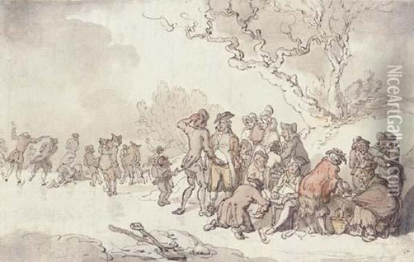 A Skating Party On The Serpentine, London Oil Painting - Thomas Rowlandson