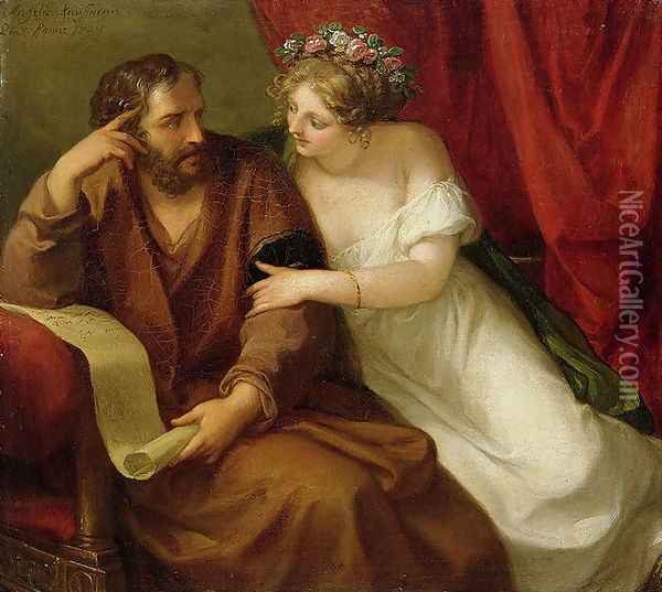 Phryne Seducing the Philosopher Xenokrates Oil Painting - Angelica Kauffmann