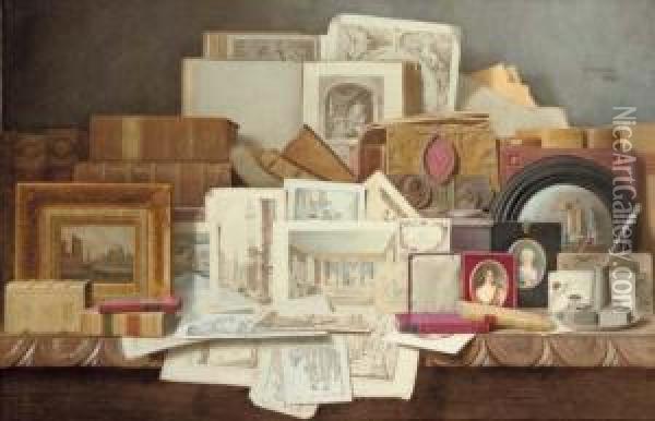 Art And Letters: Still-life Of Books, Paintings, Prints And Other Objects Oil Painting - Benjamin Walter Spiers