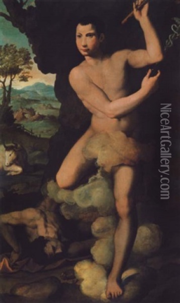Portrait D'un Jeune Homme En Mercure Avec Argus Oil Painting - Alessandro di Cristofano Allori