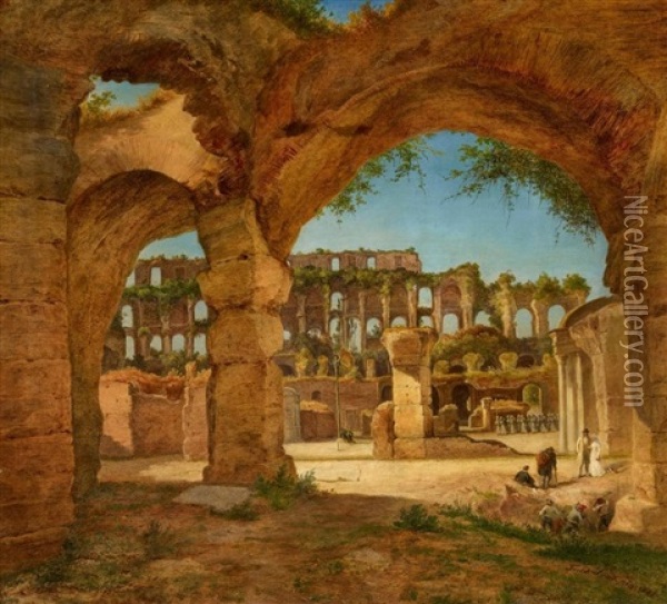 Hochzeit In Den Ruinen Des Kolosseums Oil Painting - Friedrich Loos