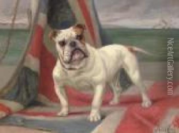 'what We Have We'll Hold', A Portrait Of Dimboola The Champion Bull Dog Oil Painting - Maud Earl