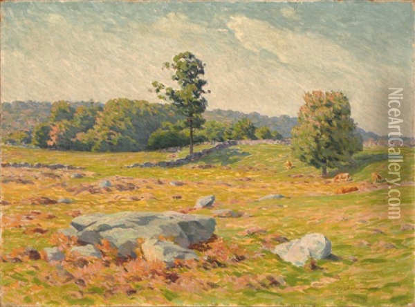 Impressionist Landscape With Rocky Meadow Oil Painting - Edward Herbert Barnard