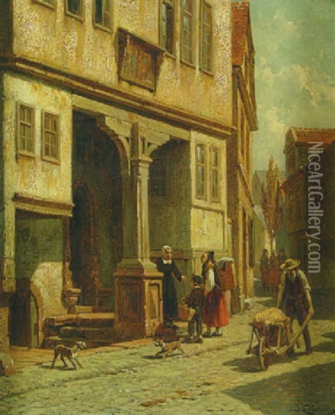 The Entrance To The Jacobs Hospital At Malburg (?) Oil Painting - Jacques Francois Carabain