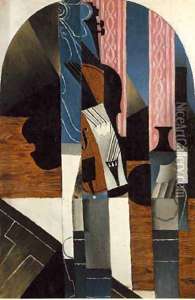 Violin And Ink Bottle On A Table Oil Painting - Juan Gris