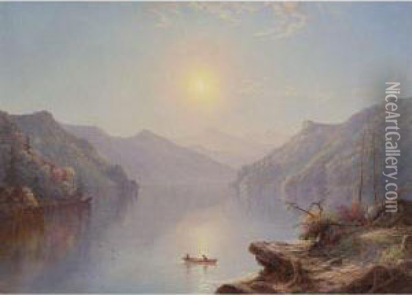 River Landscape At Daybreak Oil Painting - George W. Waters