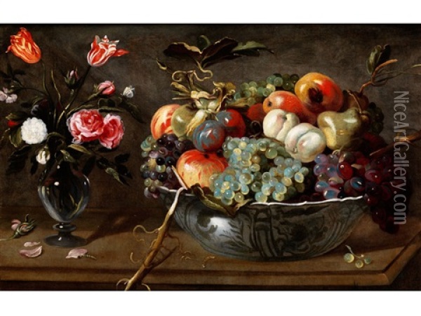 Fruchtestillleben Mit Blumenvase Oil Painting - Paul de Vos