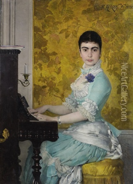 Jeune Femme Au Piano Oil Painting - Charles Giron