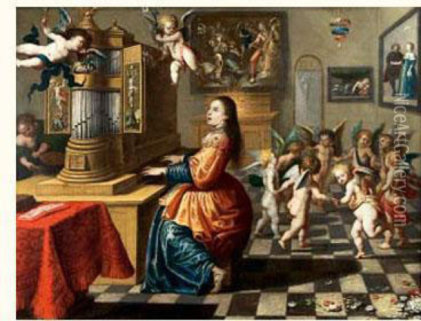 Sainte Cecile Entouree D'anges Oil Painting - Peeter Sion