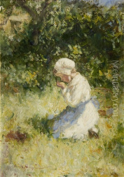 Girl Holding A Canary Oil Painting - Robert Gemmell Hutchison