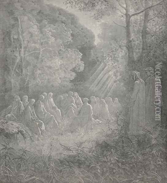 Here chanting I beheld those spirits sit (Canto VII., line 91) Oil Painting - Gustave Dore