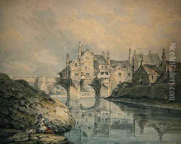 Elvet Bridge Durham Oil Painting - Thomas Hearne