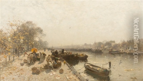 Fischmarkt In Amsterdam Oil Painting - Ludwig Munthe