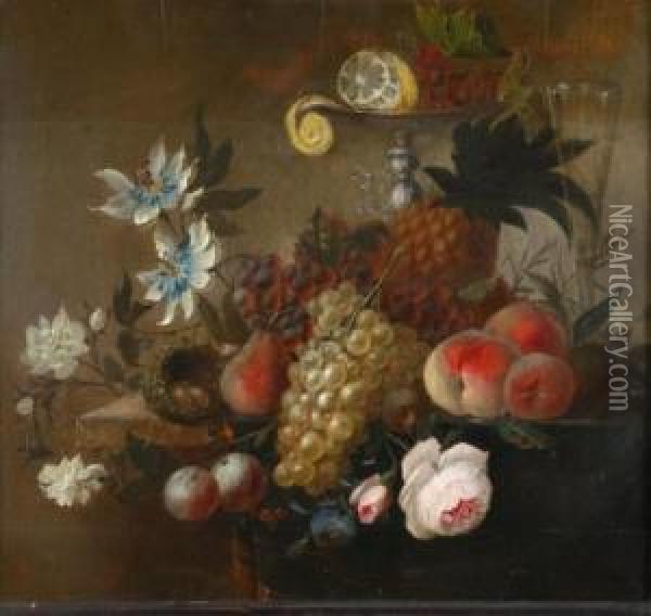Still Life With Fruit, Flowers And A Bird's Nest Oil Painting - Rachel Ruysch