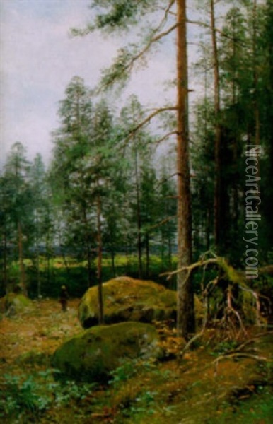 Jagare I Skogslandskap Oil Painting - Johan Severin Nilsson