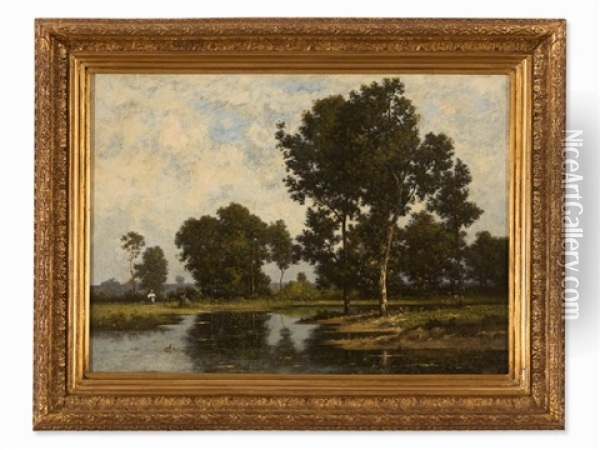 Landscape With Pond Oil Painting - Leon Richet