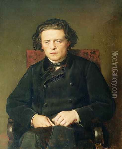 Portrait of Anton Rubinstein (1829-94) 1870 Oil Painting - Vasily Perov