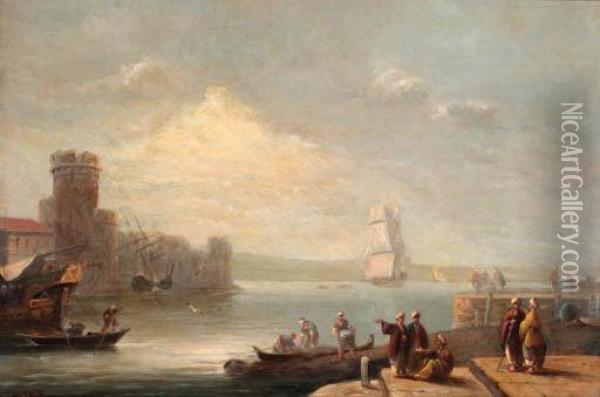 A New Arrival Off A Levantine Port Oil Painting - Thomas Luny