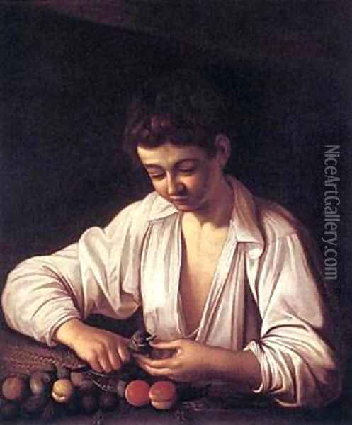 Boy Peeling a Fruit Oil Painting - Michelangelo Merisi Da Caravaggio
