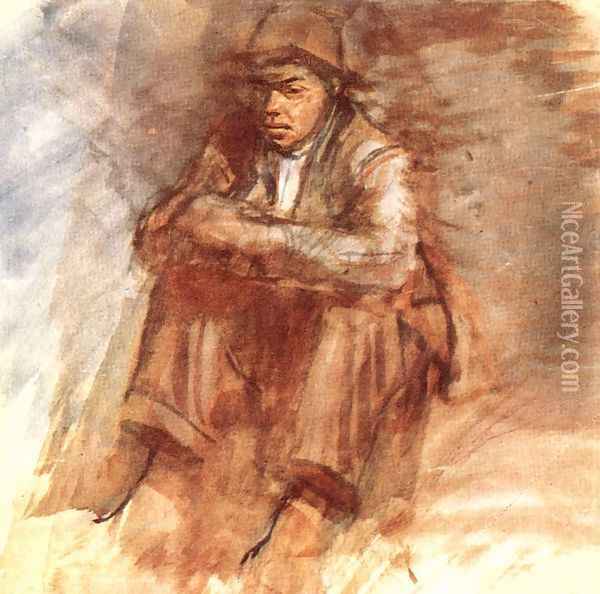 Sitting Tramp 1906-10 Oil Painting - Laszlo Mednyanszky