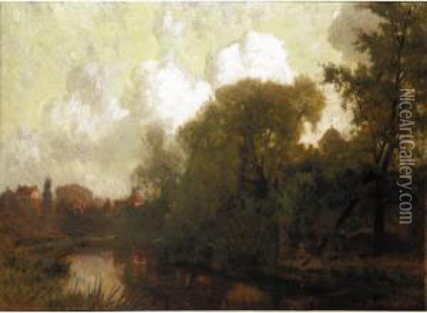On The Tyne, East Linton Oil Painting - Robert Noble