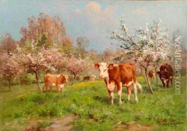 Vaches Sous Les Pommiers En Fleurs Oil Painting - Aymar Pezant