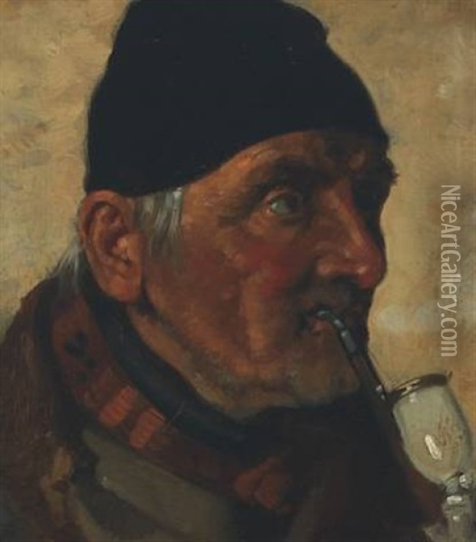 Portrait Of A Smoking Man Oil Painting - Christian Schobius