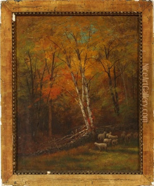 Autumn Landscape With Sheep Oil Painting - Edward Hill