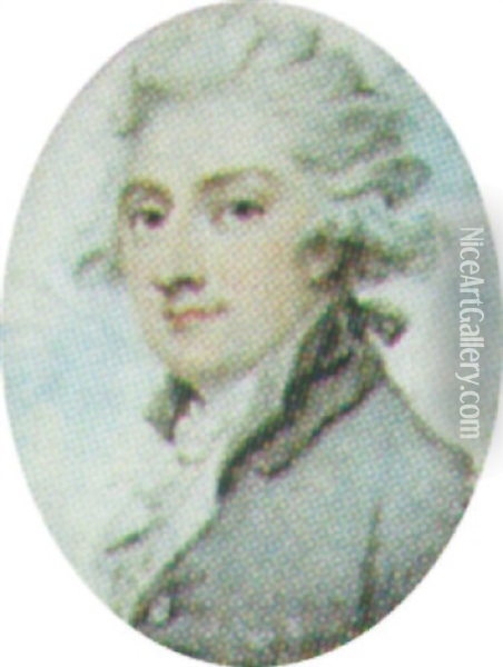 William Armoures Wearing A Grey Coat With A White Jabot Oil Painting - Richard Cosway