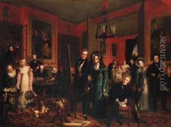 Group Portrait Of The Artist And Other Members Of The Partridgefamily, In His Studio Oil Painting - John Partridge