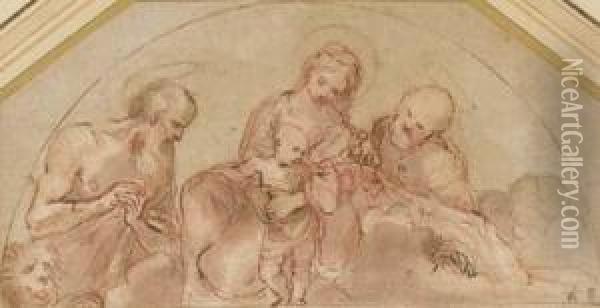 The Holy Family With Saint Jerome: Study For A Lunette Oil Painting - Lodovico Carracci