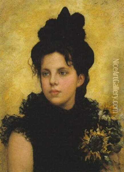 Portrait Of A Young Girl Oil Painting - Emile Eisman-Semenowsky