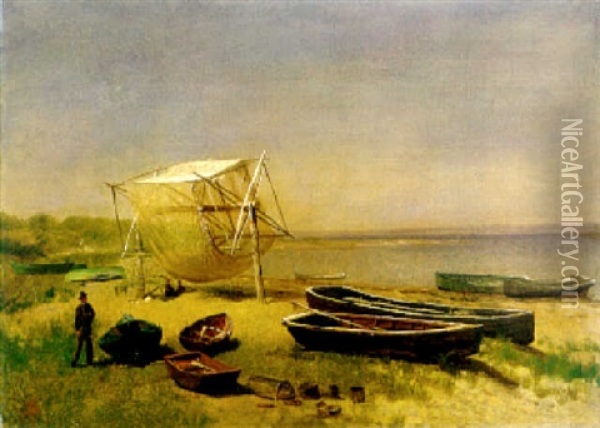 Fishing Starion, Watch Hill Oil Painting - Albert Bierstadt