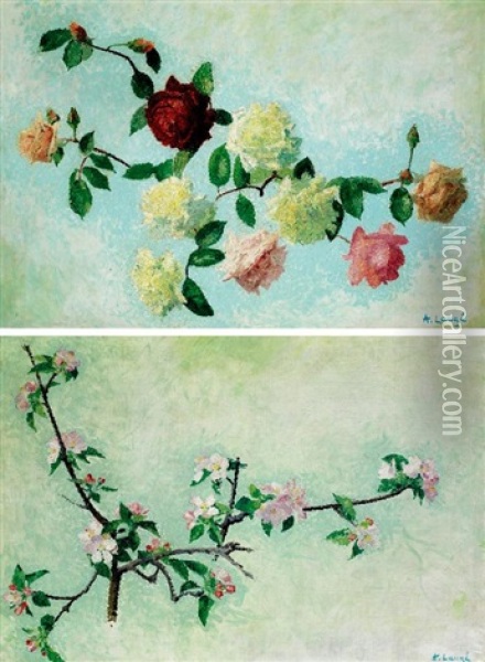 Branche De Fleurs (+ Branche De Pommier; 2 Works) Oil Painting - Achille Lauge