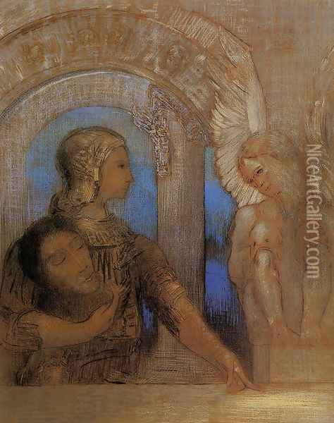 Mystical Knight (Edipus and the Sphinx) 1894 Oil Painting - Odilon Redon