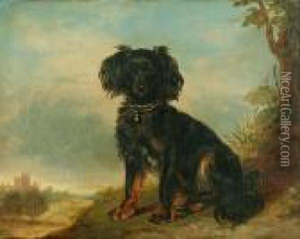 Circle Of Richard Ansdell (mid 19th Century) 
A Cavalier King Charles Spaniel Before A Landscape Oil Painting - Richard Ansdell
