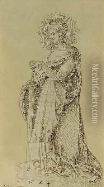 Saint Catherine leaning on a sword Oil Painting - Hans Leonhard Schaufelein