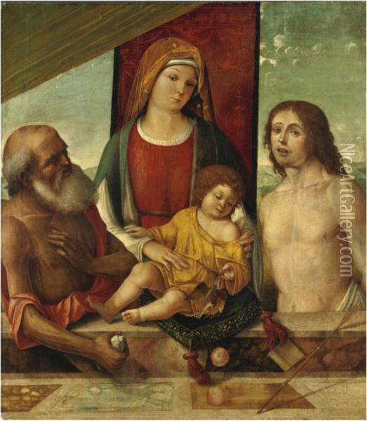 Madonna Col Bambino, San Gerolamo E San Sebastiano Oil Painting - Baldassarre Carrari