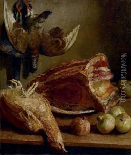 Natura Morta Con Galline, Cipolle E Carne Oil Painting - Giovanni Segantini