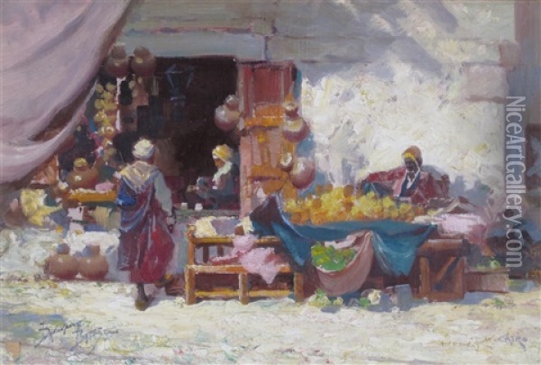 Shopping In Cairo Oil Painting - Frederick-Davenport Bates
