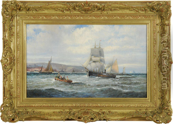 Shipping Off The Coast Oil Painting - Joseph B. Foley