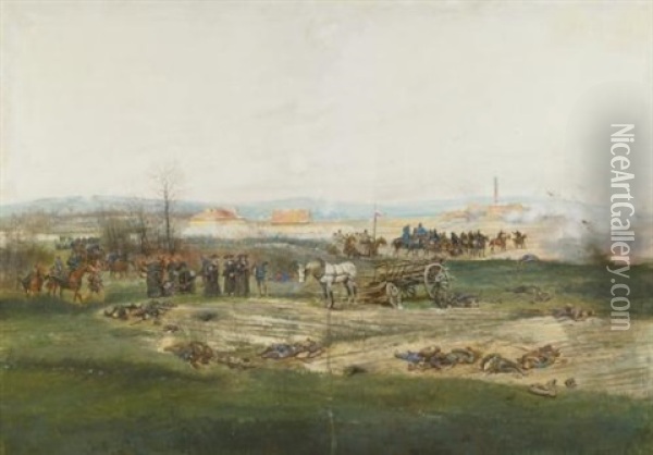 La Battaille De Champigny (study For The Panorama Of The Battle Of Champigny) Oil Painting - Edouard Jean Baptiste Detaille