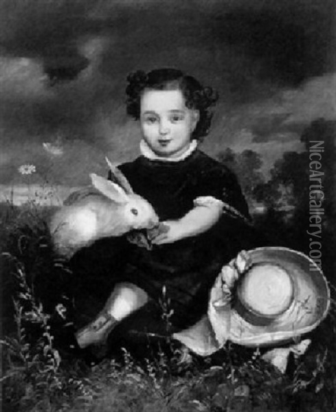 Kinderportrait Mit Kaninchen Oil Painting - Joseph Nitschner